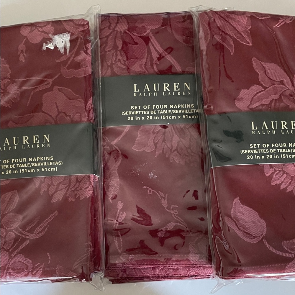 Lauren Ralph Lauren Burgundy Floral Jacquard Dinner Napkins 12 in all new